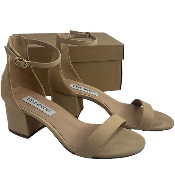 Steve Madden Irene Block Heel Sandals Size 6 Nude Tan Suede Ankle Strap Heels - Picture 6 of 11